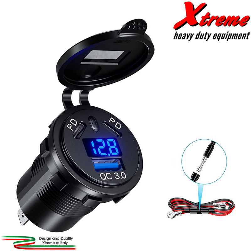 Modular Socket USB C PD + USB QC 3.0 + Voltmetro | Extremeshop.it